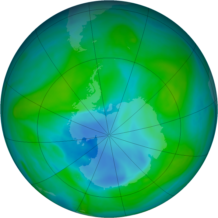 Antarctic ozone map for 22 December 2007